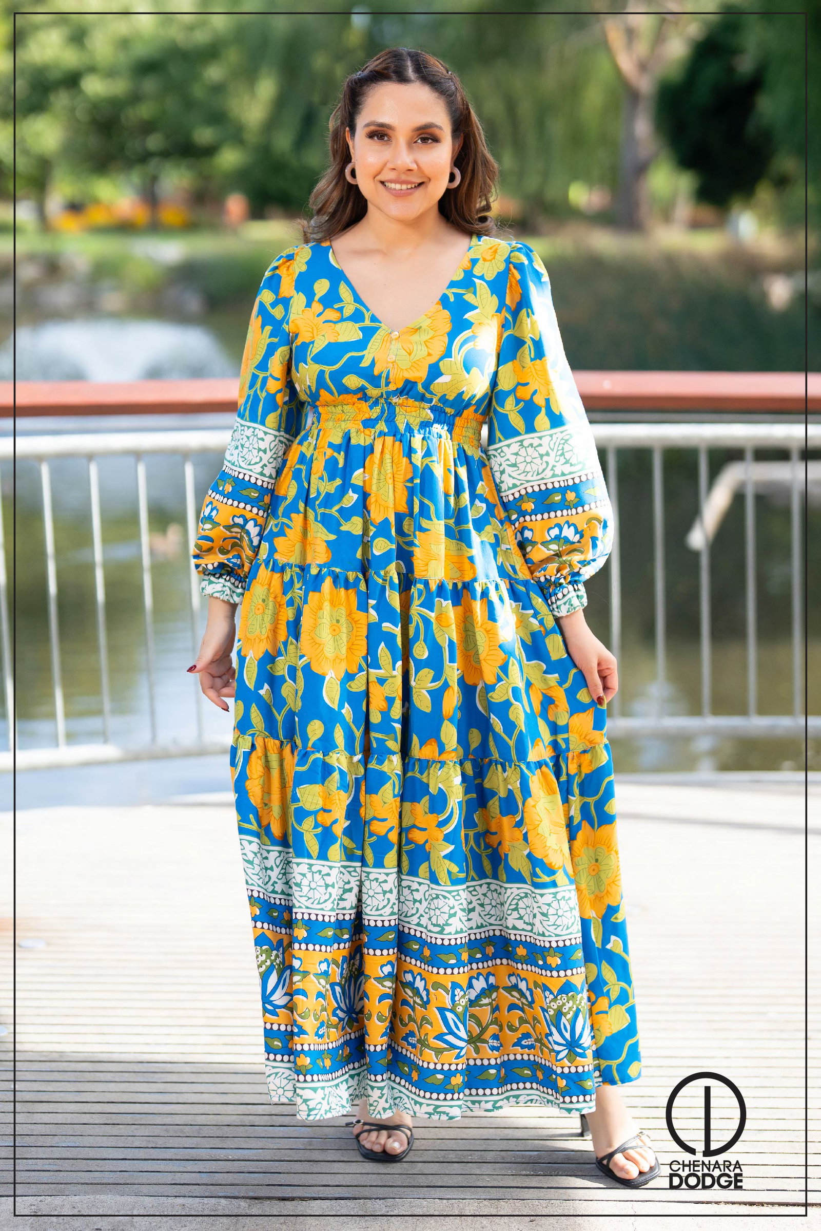 ADORA Crisscross Two-Tone V-Neck Maxi Dress